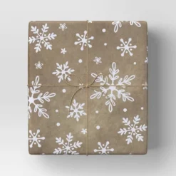 30” 20 Sq Ft Christmas Roll Wrap White Snowflakes On Brown Kraft - Wondershop™