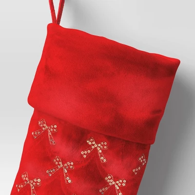 21" Christmas Sequins/Embroidery Bow Velvet Stocking Red - Wondershop™ 2 21" Christmas Sequins/Embroidery Bow Velvet Stocking Red - Wondershop™ - Image 2