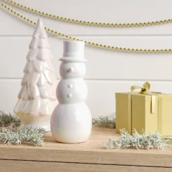 7" Christmas Ceramic Iridescent Snowman Figurine - Wondershop™