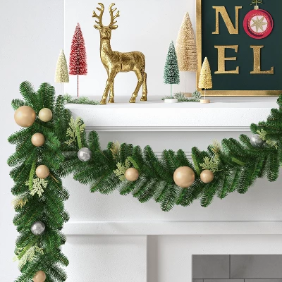 6' Decorated Mixed Greenery Christmas Artificial Garland Green/Champagne Gold - Wondershop™ 1 6' Decorated Mixed Greenery Christmas Artificial Garland Green/Champagne Gold - Wondershop™