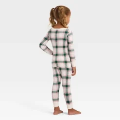 Toddler Plaid Ribbed Long Sleeve Shirt And Pants Holiday Matching Family Pajama Set - Wondershop™ Cream
