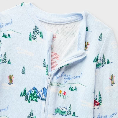 Baby "Tis The Ski-son!" Cozy Knit Holiday Matching Family Pajama Union Suit - Wondershop™ Blue 2 Baby "Tis The Ski-son!" Cozy Knit Holiday Matching Family Pajama Union Suit - Wondershop™ Blue - Image 2