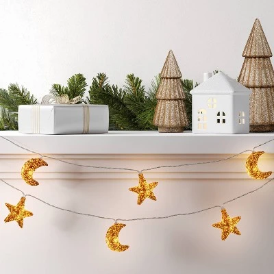 10ct LED Battery Operated Mercury Star And Moon Christmas Indoor/Outdoor Novelty String Lights Warm White With Silver Wire - Wondershop™ 1 10ct LED Battery Operated Mercury Star And Moon Christmas Indoor/Outdoor Novelty String Lights Warm White With Silver Wire - Wondershop™