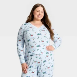 Women's "Tis The Ski-son!" Cozy Knit Long Sleeve Henley Holiday Matching Family Pajama Shirt - Wondershop™ Blue -Wondershop Sales GUEST 1cef92f0 85b0 47e1 b76b d6ef900e7d86
