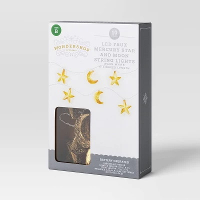 10ct LED Battery Operated Mercury Star And Moon Christmas Indoor/Outdoor Novelty String Lights Warm White With Silver Wire - Wondershop™ 3 10ct LED Battery Operated Mercury Star And Moon Christmas Indoor/Outdoor Novelty String Lights Warm White With Silver Wire - Wondershop™ - Image 3