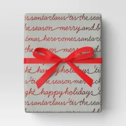 30” 20 Sq Ft Christmas Roll Wrap Holiday Sentiments On Grey - Wondershop™