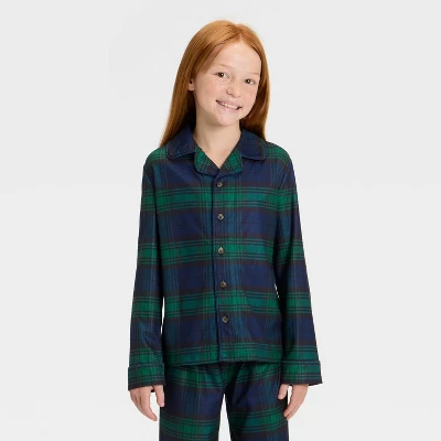 Kids' Plaid Long Sleeve Shirt And Pants Holiday Matching Family Pajama Set - Wondershop™ Navy Blue 2 Kids' Plaid Long Sleeve Shirt And Pants Holiday Matching Family Pajama Set - Wondershop™ Navy Blue - Image 2
