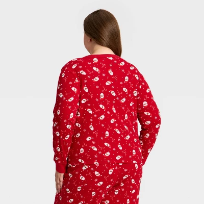 Women's Santa Print Ribbed Long Sleeve Holiday Matching Family Pajama Shirt - Wondershop™ Red 1 Women's Santa Print Ribbed Long Sleeve Holiday Matching Family Pajama Shirt - Wondershop™ Red