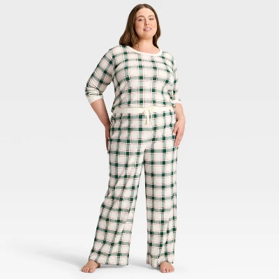 Women's Plaid Ribbed Holiday Matching Family Pajama Pants - Wondershop™ Cream 2 Women's Plaid Ribbed Holiday Matching Family Pajama Pants - Wondershop™ Cream - Image 2