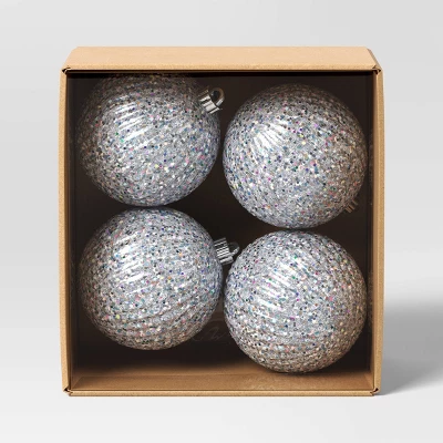 4ct 150mm Christmas Iridescent Glitter Ornament Set Sliver - Wondershop™ 2 4ct 150mm Christmas Iridescent Glitter Ornament Set Sliver - Wondershop™ - Image 2