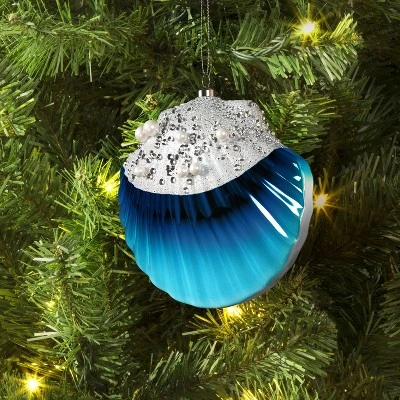 4.25" Christmas Plastic Scallop Ornament Blue - Wondershop™ 1 4.25" Christmas Plastic Scallop Ornament Blue - Wondershop™