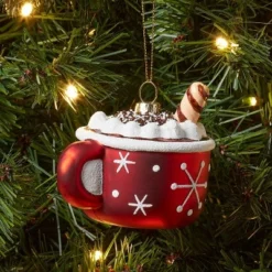 Glass Hot Cocoa Mug Christmas Tree Ornament Red - Wondershop™: Whipped Cream Detail, Indoor Decoration