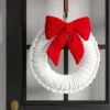 24" Christmas White Tube Yarn Red Bow Wreath - Wondershop™