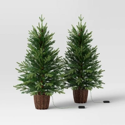 2pc 3' Pre-Lit Potted Balsam Fir Artificial Christmas Trees Warm LED White Lights - Wondershop™ 2 2pc 3' Pre-Lit Potted Balsam Fir Artificial Christmas Trees Warm LED White Lights - Wondershop™ - Image 2