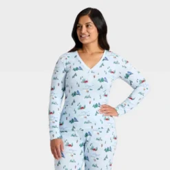 Women's "Tis The Ski-son!" Cozy Knit Long Sleeve Henley Holiday Matching Family Pajama Shirt - Wondershop™ Blue -Wondershop Sales GUEST 38d64182 de23 44eb a3b3 437203f04c68