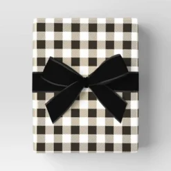 30” 25 Sq Ft Christmas Roll Wrap Cream/White/Black Gingham Check - Wondershop™