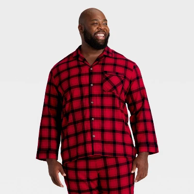 Men's Plaid Flannel Long Sleeve Shirt And Pants Holiday Matching Family Pajama Set - Wondershop™ Red/Black 2 Men's Plaid Flannel Long Sleeve Shirt And Pants Holiday Matching Family Pajama Set - Wondershop™ Red/Black - Image 2