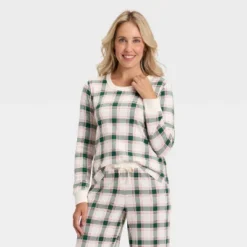 Women's Plaid Ribbed Long Sleeve Holiday Matching Family Pajama Shirt - Wondershop™ Cream -Wondershop Sales GUEST 48696ace c01d 4c3a 9096 58f36ee8aae9
