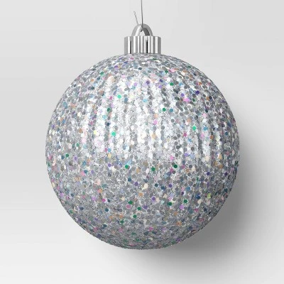 4ct 150mm Christmas Iridescent Glitter Ornament Set Sliver - Wondershop™ 3 4ct 150mm Christmas Iridescent Glitter Ornament Set Sliver - Wondershop™ - Image 3