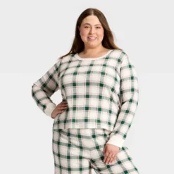 Women's Plaid Ribbed Long Sleeve Holiday Matching Family Pajama Shirt - Wondershop™ Cream -Wondershop Sales GUEST 5a370036 4c3f 43d2 9831 4a36475ac44d