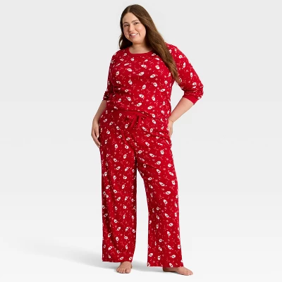 Women's Santa Print Ribbed Holiday Matching Family Pajama Pants - Wondershop™ Red 2 Women's Santa Print Ribbed Holiday Matching Family Pajama Pants - Wondershop™ Red - Image 2