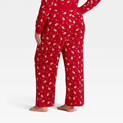 Women's Santa Print Ribbed Holiday Matching Family Pajama Pants - Wondershop™ Red 1 Women's Santa Print Ribbed Holiday Matching Family Pajama Pants - Wondershop™ Red