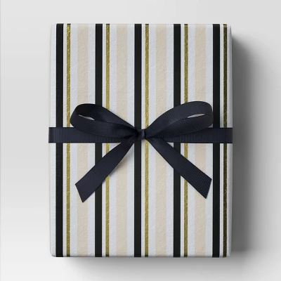 30” 90 Sq Ft Christmas Roll Wrap Blush/Black/Gold Stripes On Cream - Wondershop™ 1 30” 90 Sq Ft Christmas Roll Wrap Blush/Black/Gold Stripes On Cream - Wondershop™