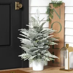 3' Pre-Lit Potted Flocked And Glittered Norfolk Artificial Christmas Tree - Wondershop™