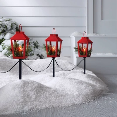 3pc Incandescent Red Metal Lantern With Greenery Christmas Novelty Path Light Clear - Wondershop™: UL Listed, Festive Outdoor Decor 1 3pc Incandescent Red Metal Lantern With Greenery Christmas Novelty Path Light Clear - Wondershop™: UL Listed, Festive Outdoor Decor