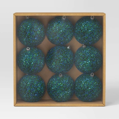 9ct Christmas Tinsel Ball Ornament Set Blue Green - Wondershop™ 2 9ct Christmas Tinsel Ball Ornament Set Blue Green - Wondershop™ - Image 2