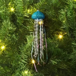 12" Christmas Iridescent Glass Jelly Fish Ornament Light Blue - Wondershop™