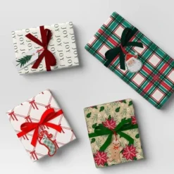 4 Pk Christmas Velvet Ribbon Gift Packaging Accessories Red/Green - Wondershop™