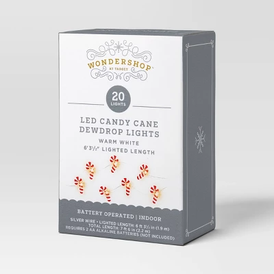 20ct LED Battery Operated Christmas Candy Cane Dew Drop Lights Warm White With Silver Wire - Wondershop™ 4 20ct LED Battery Operated Christmas Candy Cane Dew Drop Lights Warm White With Silver Wire - Wondershop™ - Image 4