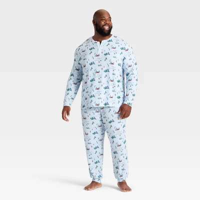 Men's "Tis The Ski-son!" Cozy Knit Long Sleeve Henley Holiday Matching Family Pajama Shirt - Wondershop™ Blue 2 Men's "Tis The Ski-son!" Cozy Knit Long Sleeve Henley Holiday Matching Family Pajama Shirt - Wondershop™ Blue - Image 2