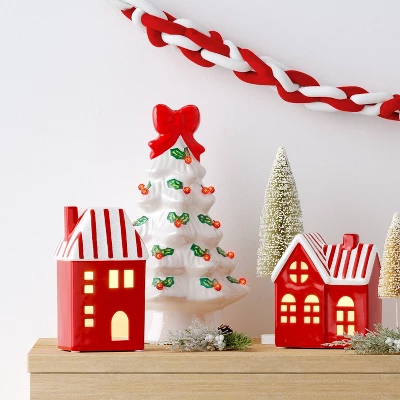12" Lit Ceramic White Christmas Tree With Red Bow - Wondershop™ 1 12" Lit Ceramic White Christmas Tree With Red Bow - Wondershop™