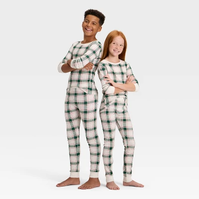 Kids' Plaid Ribbed Long Sleeve Shirt And Pants Holiday Matching Family Pajama Set - Wondershop™ Cream 5 Kids' Plaid Ribbed Long Sleeve Shirt And Pants Holiday Matching Family Pajama Set - Wondershop™ Cream - Image 5