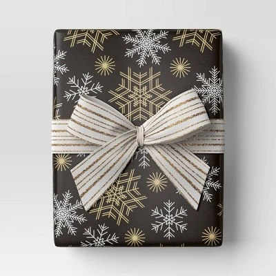 30” 25 Sq Ft Christmas Roll Wrap Gold/White Snowflakes On Black - Wondershop™ 1 30” 25 Sq Ft Christmas Roll Wrap Gold/White Snowflakes On Black - Wondershop™
