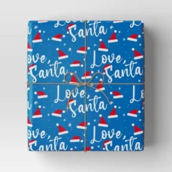 40” 125 Sq Ft Christmas Roll Wrap Love Santa On Blue - Wondershop™