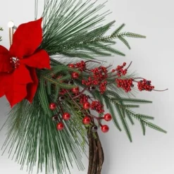 22" Christmas Unlit Asymmetrical Red Poinsettia Wreath - Wondershop™ -Wondershop Sales GUEST a9446493 6884 4d05 a331 bb104997dbd8