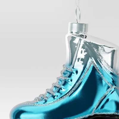 4.5" Christmas Glass Roller Skate Ornament Silver/Blue - Wondershop™ 2 4.5" Christmas Glass Roller Skate Ornament Silver/Blue - Wondershop™ - Image 2