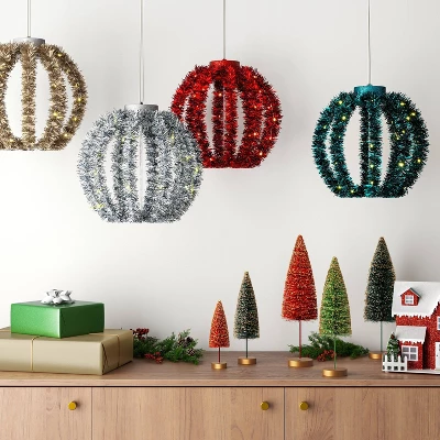 LED Christmas Hanging Tinsel Sphere With Warm White Lights - Wondershop™ 1 LED Christmas Hanging Tinsel Sphere With Warm White Lights - Wondershop™