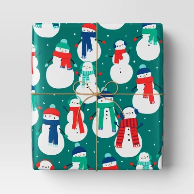 30" 50 Sq Ft Christmas Roll Wrap Snowmen On Green - Wondershop™ 1 30" 50 Sq Ft Christmas Roll Wrap Snowmen On Green - Wondershop™