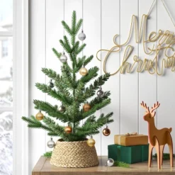 24" Mini Artificial Christmas Tree With Black Base - Wondershop™: Tabletop Green Faux Floral, Indoor Decor