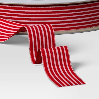 18' Christmas Fabric Ribbon Velvet Red/White Stripes - Wondershop™ 2 18' Christmas Fabric Ribbon Velvet Red/White Stripes - Wondershop™ - Image 2