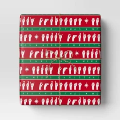 30" 50 Sq Ft Christmas Roll Wrap American Sign Language On Red - Wondershop™