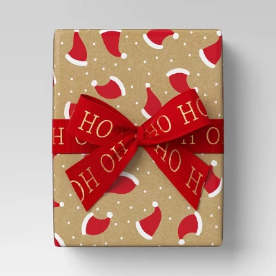 30' Christmas Fabric Ribbon Red Glitter Ho Ho Ho On Satin - Wondershop™ 1 30' Christmas Fabric Ribbon Red Glitter Ho Ho Ho On Satin - Wondershop™