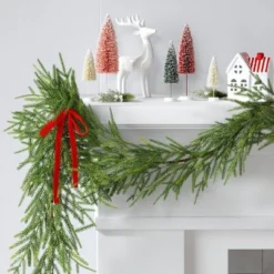 6' Christmas Unlit Norfolk Pine Draping With Red Bows Garland - Wondershop™