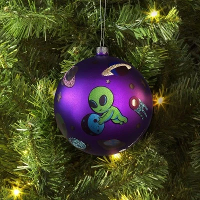 100mm Christmas Shatter-Resistant Ornament Space Purple With Alien - Wondershop™ 1 100mm Christmas Shatter-Resistant Ornament Space Purple With Alien - Wondershop™